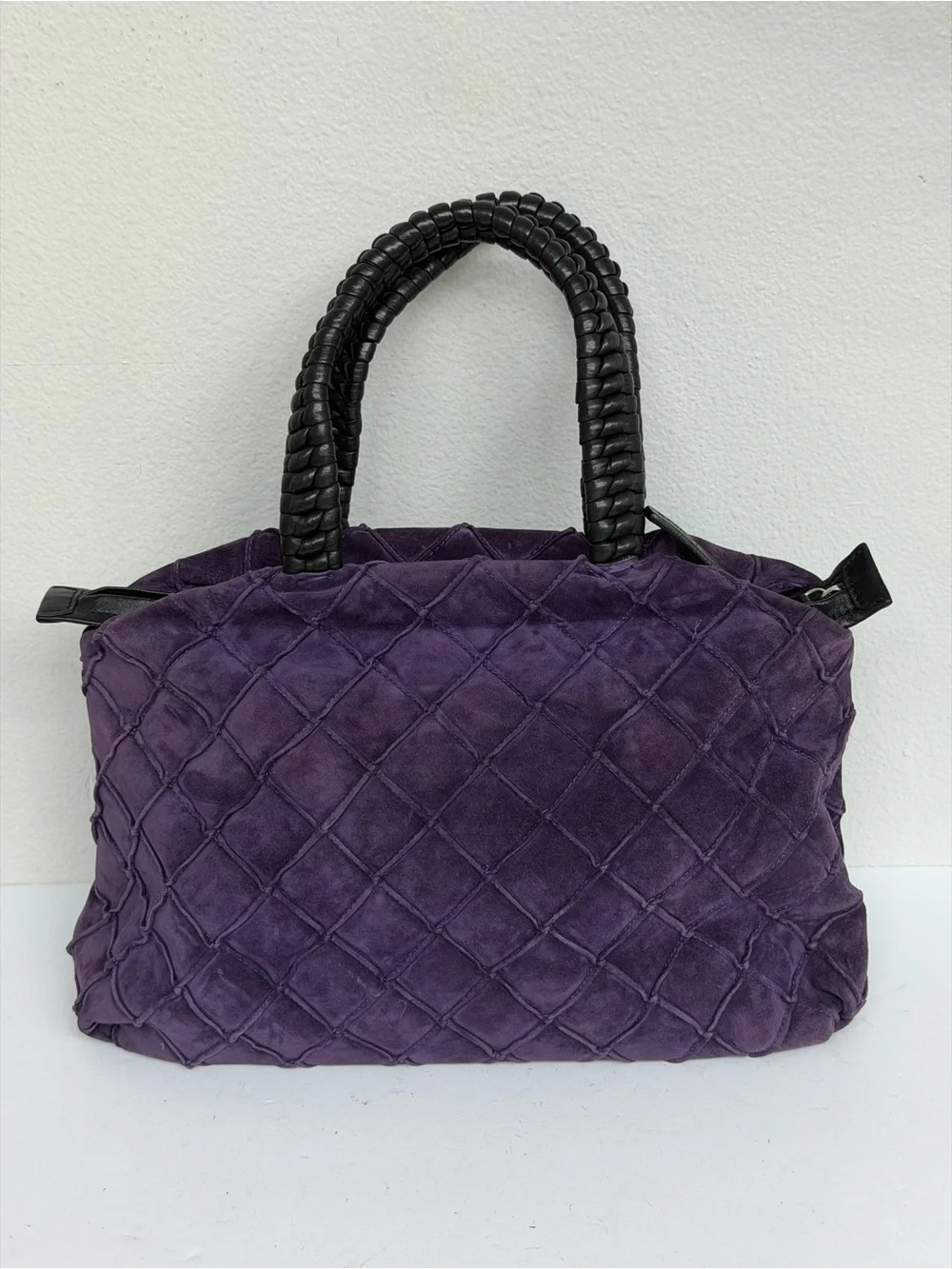 Giorgio Armani Purple Suede Woven Leather Top Handle Handbag Made in Italy